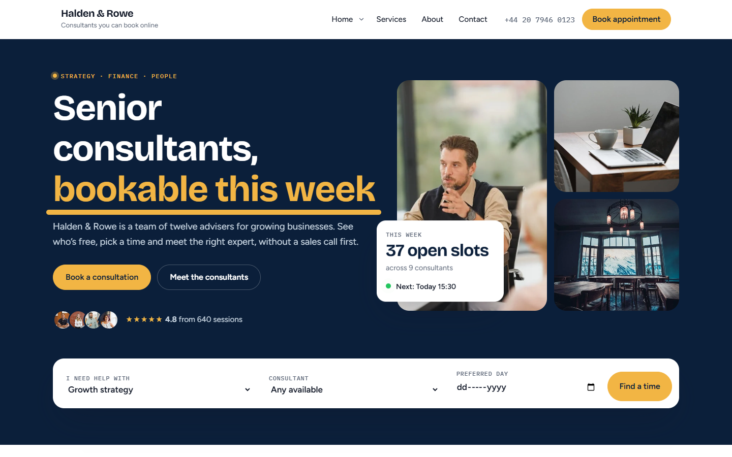 The Consultation Booking theme home page for a consultancy firm