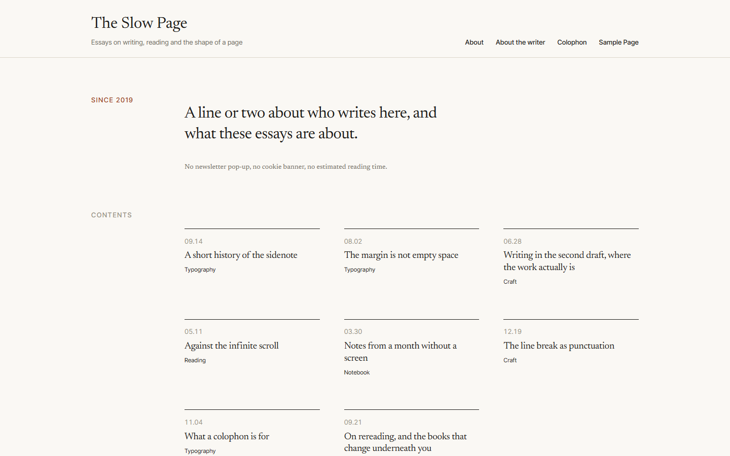 The grid archive layout of the Marginalia theme