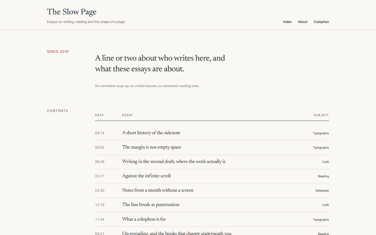 The index-list archive of the Marginalia WordPress theme