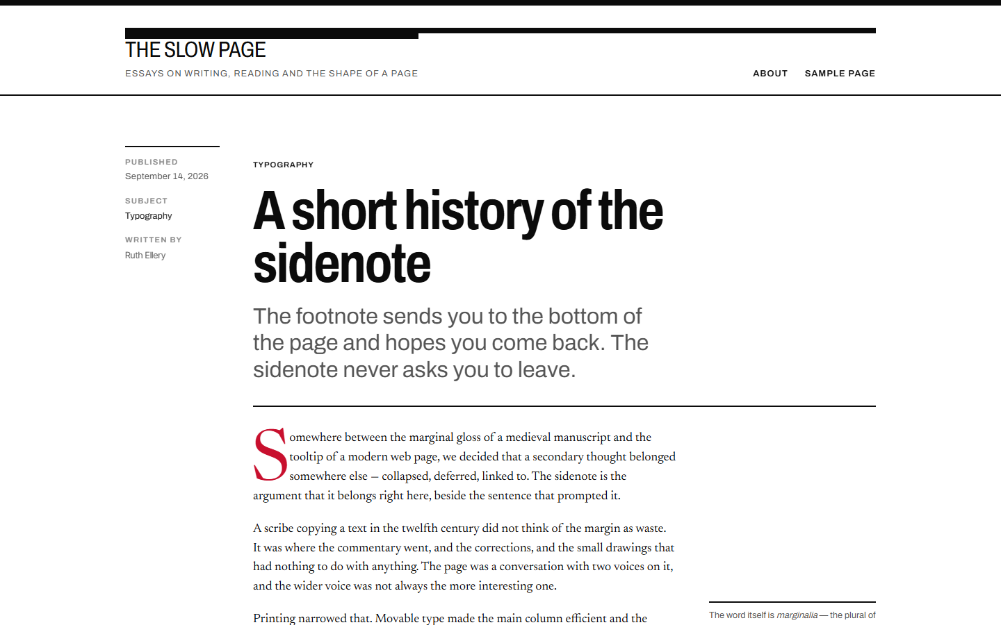 The Press style variation of the Marginalia theme