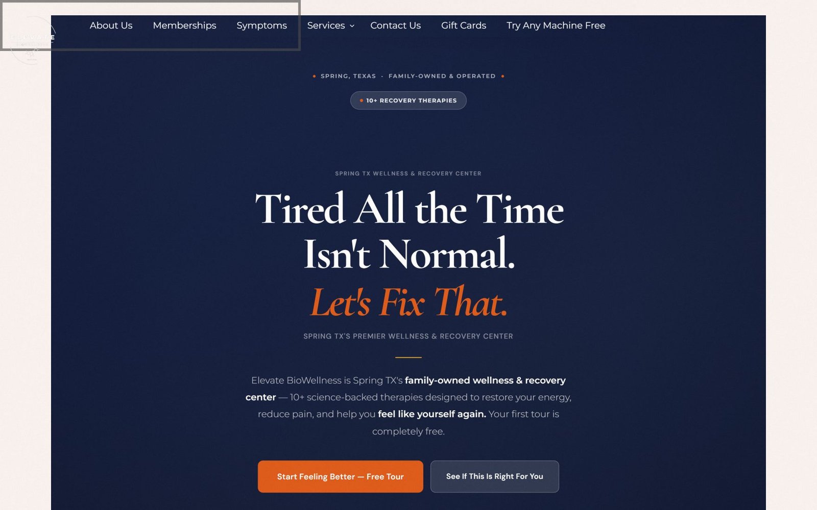 Elevate BioWellness website — health and recovery centre site built by Dotance
