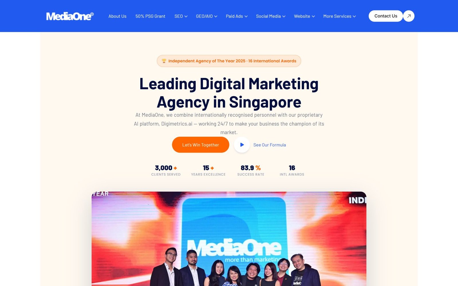 Screenshot of the MediaOne Marketing site we built