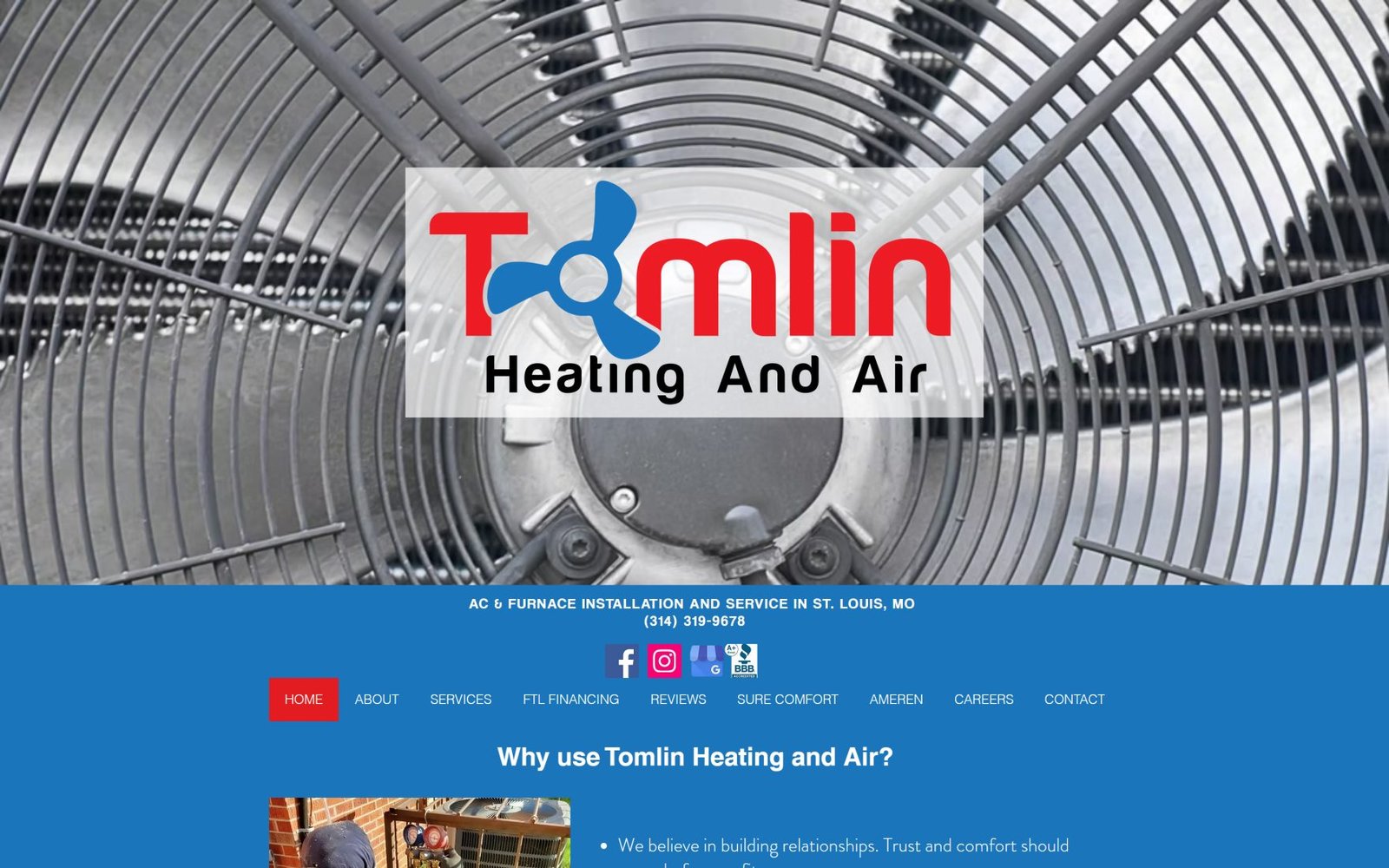 Tomlin Heating and Air website built by Dotance