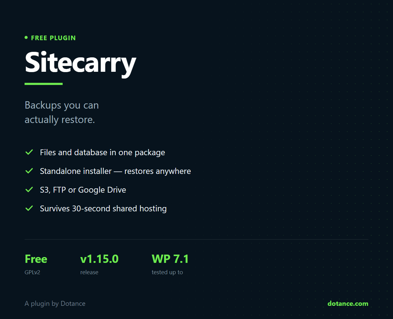 Sitecarry — free WordPress backup, restore and migration plugin
